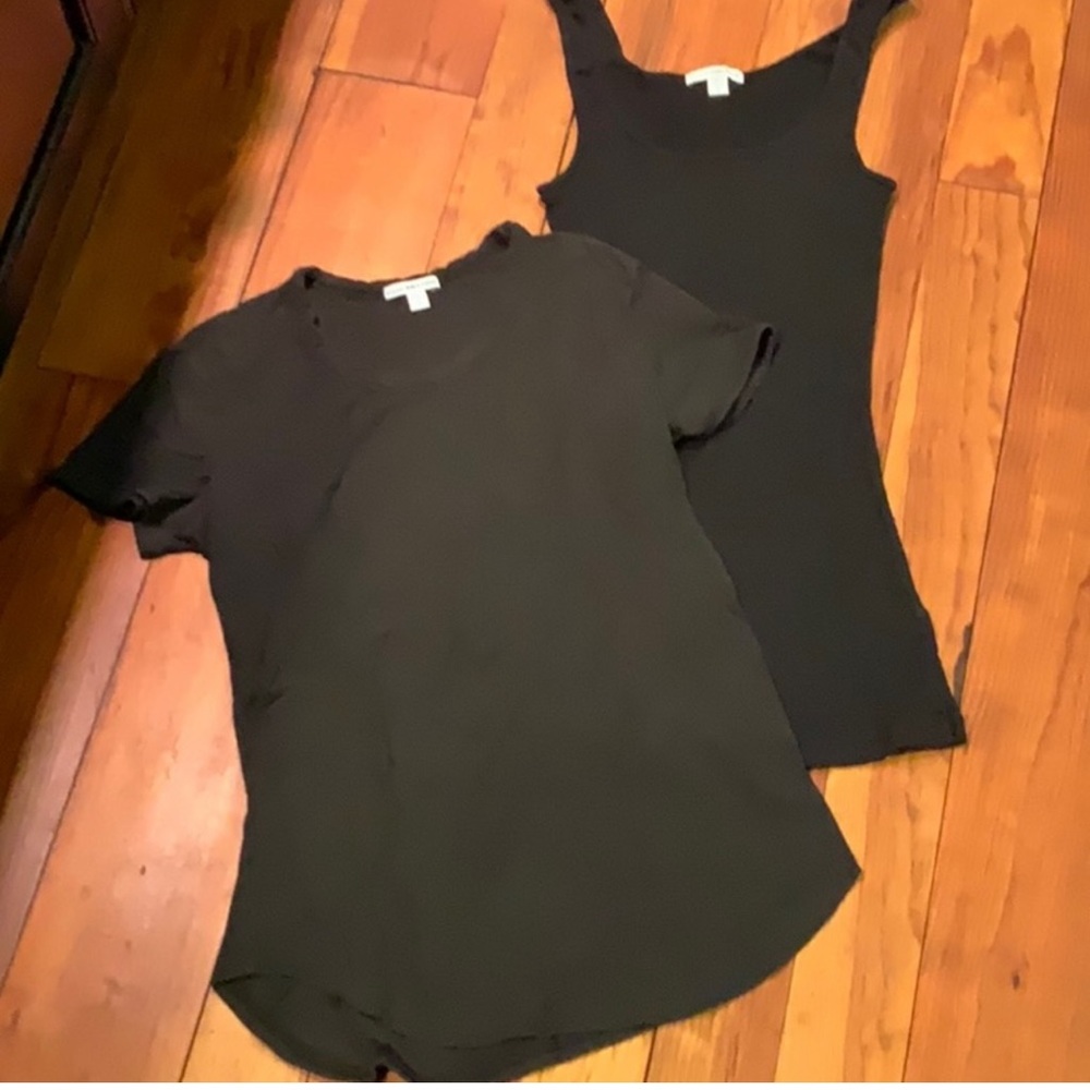 James Perse black ribbed tank top and short sleeve tee shirt EUC Size 2